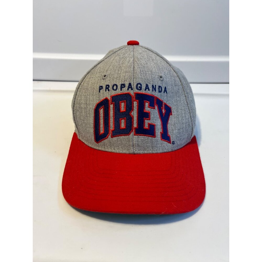 OBEY PROPAGANDA SNAPBACK RED GREY ADJUSTABLE HAT CAP